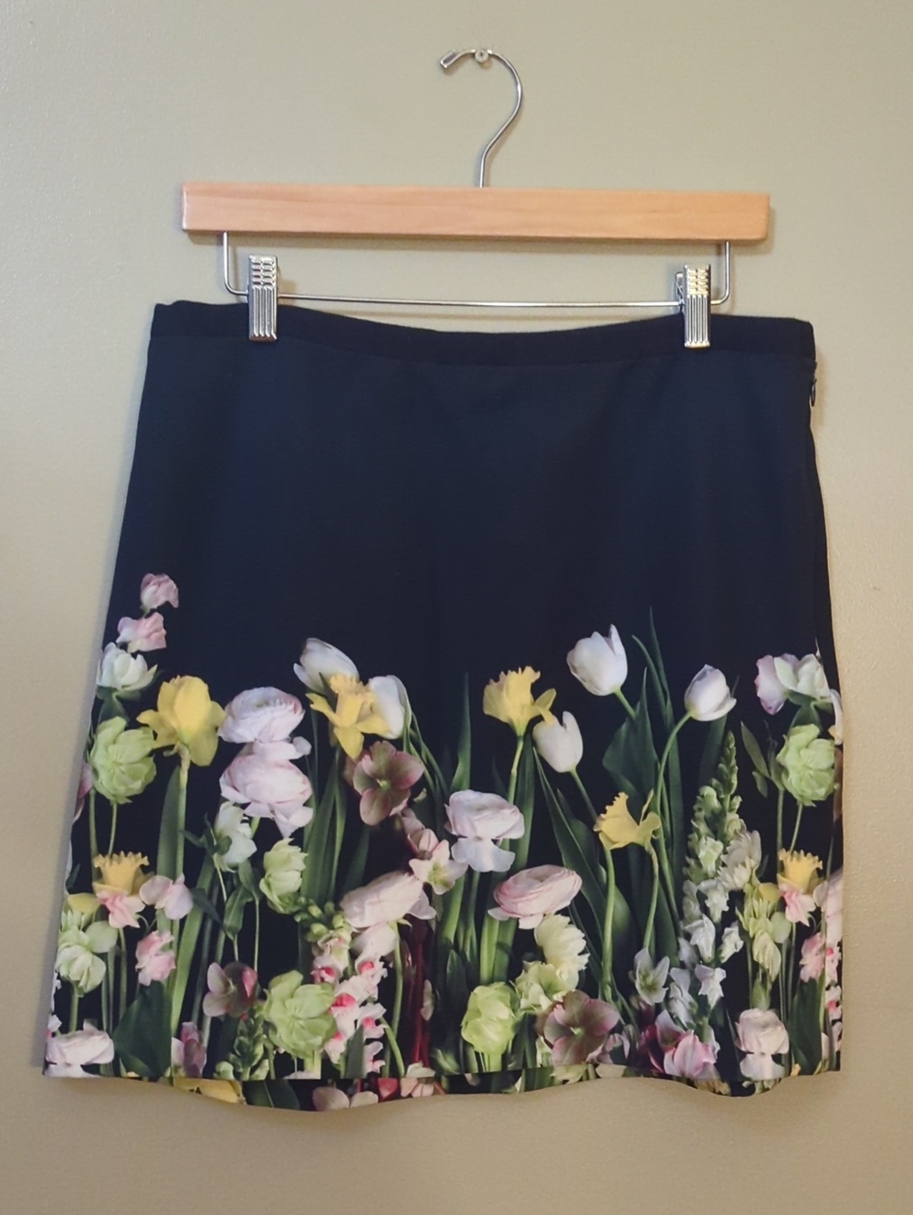 Victoria Beckham Black Mini Skirt with Pastel Floral Border